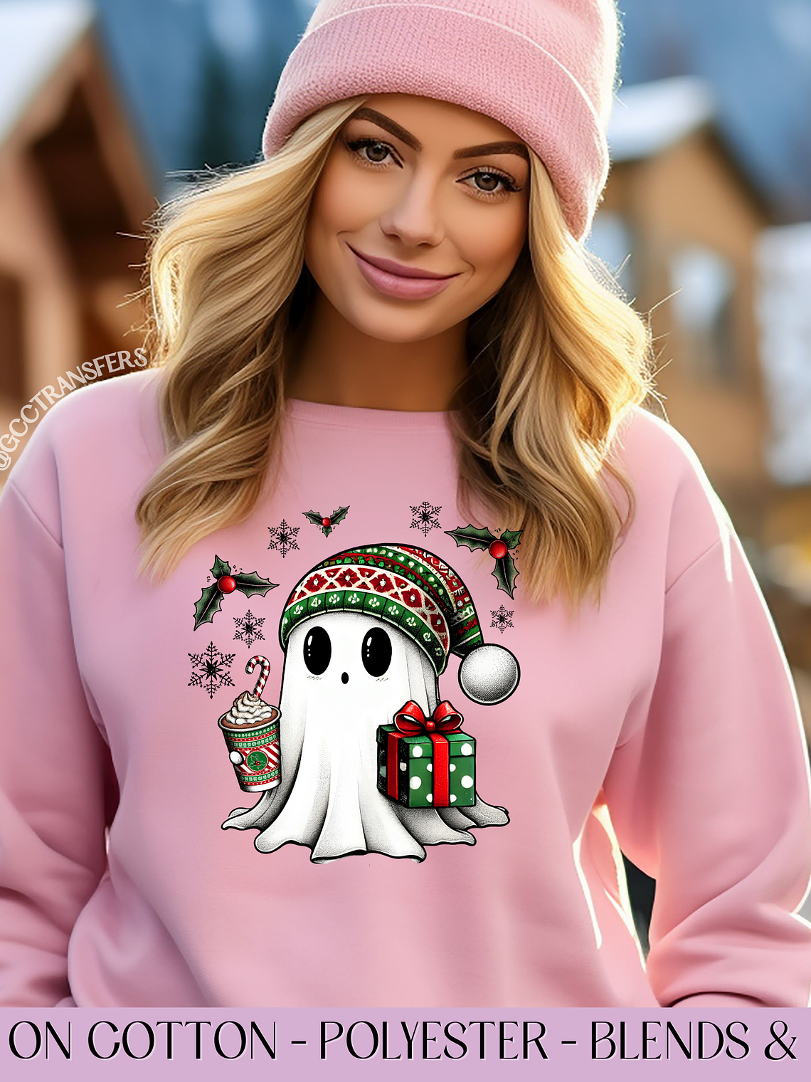 Green Christmas Cute Ghost Coffee - Full Color DTF Transfer 1