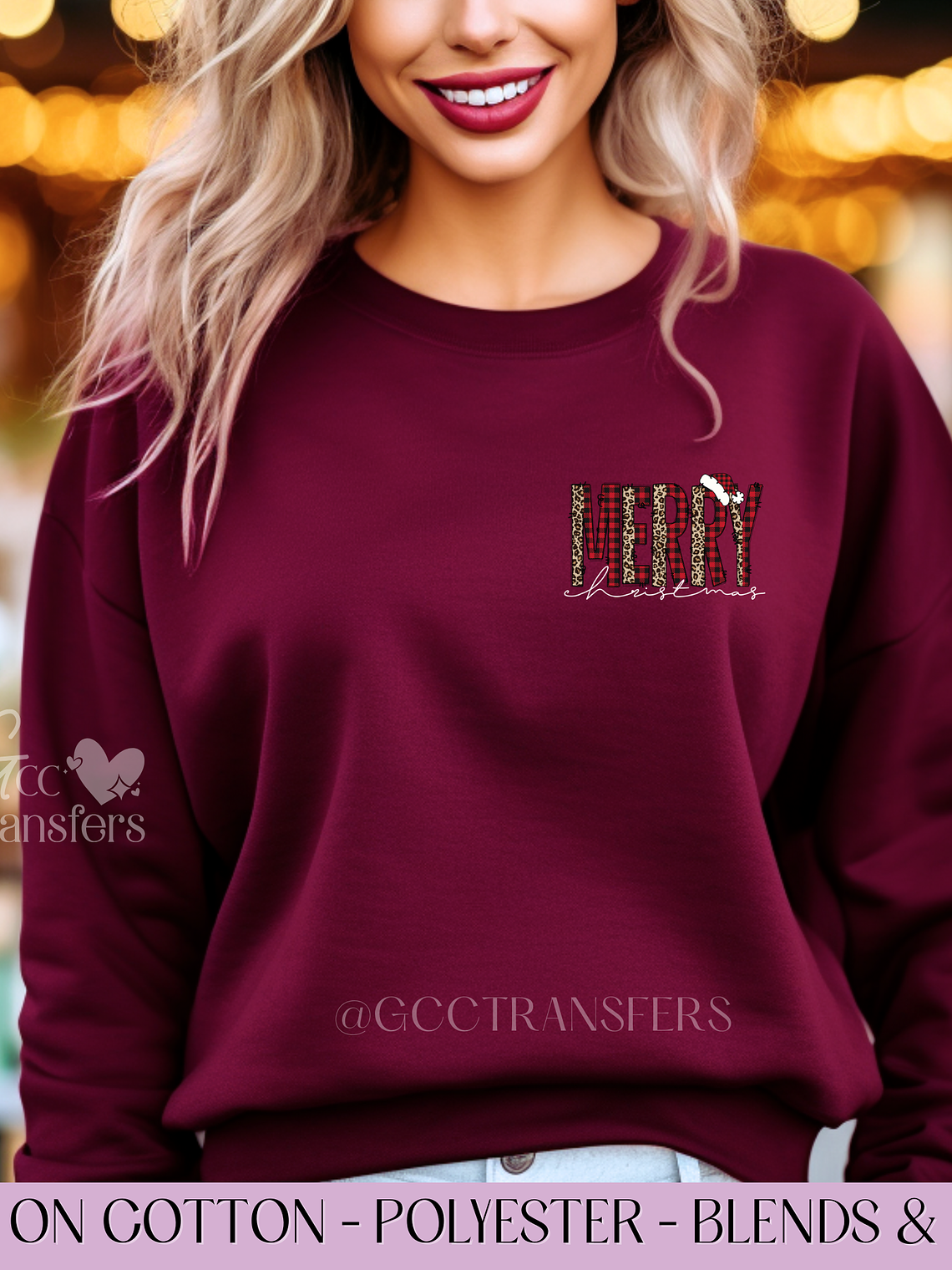 Merry Xmas Buffalo Plaid White (Pocket Size) - Full Color DTF Transfer 1