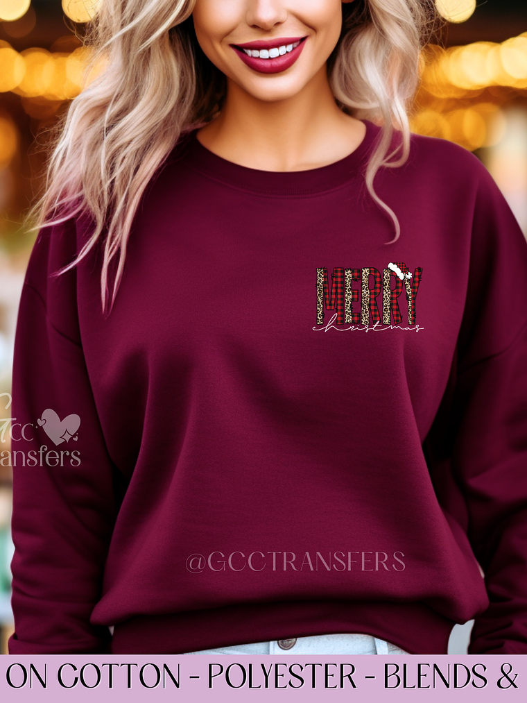 Merry Xmas Buffalo Plaid White (Pocket Size) - Full Color DTF Transfer 1