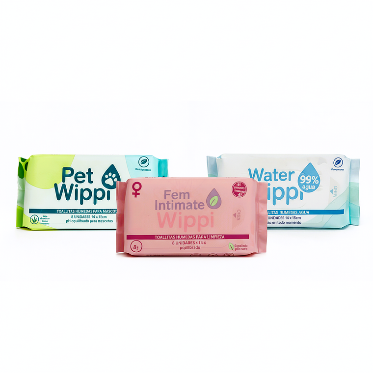 Tripack 🌸Fem + 💧Water + 🐾Pet. Toallitas Húmedas 🌿Biodegradables 2