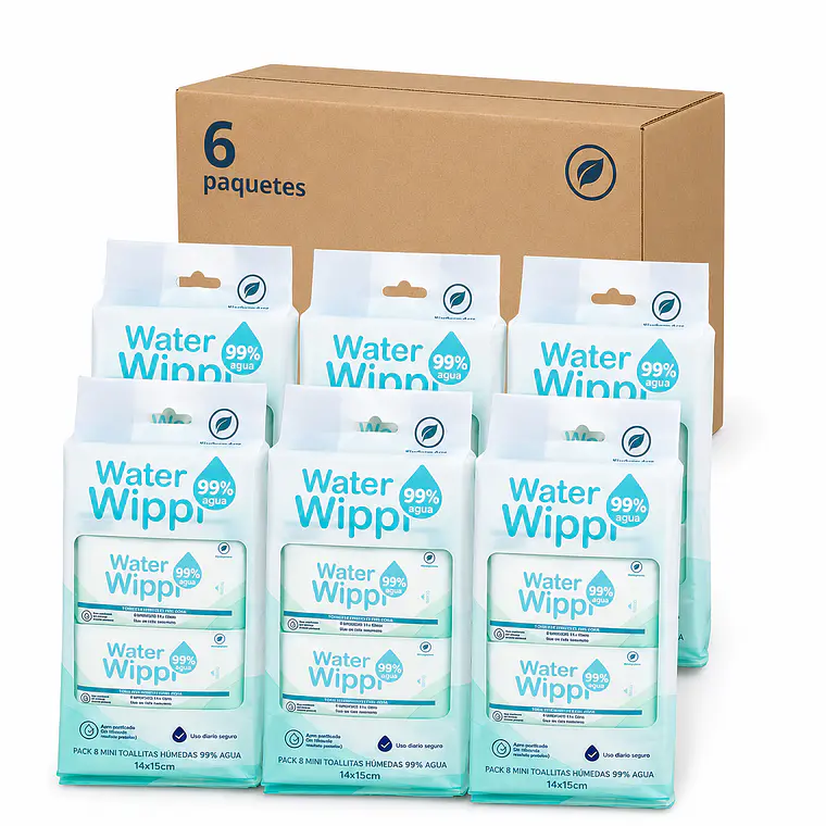 Caja 6 Toallitas Húmedas Wippi 99% 💧Water 6x64 unid. 🌿Bio 1