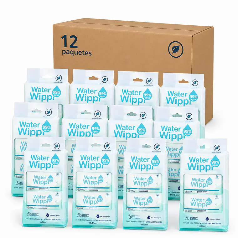 Caja 12 Toallitas Húmedas Wippi 99% 💧Water 12x64 unid. 🌿Bio 1