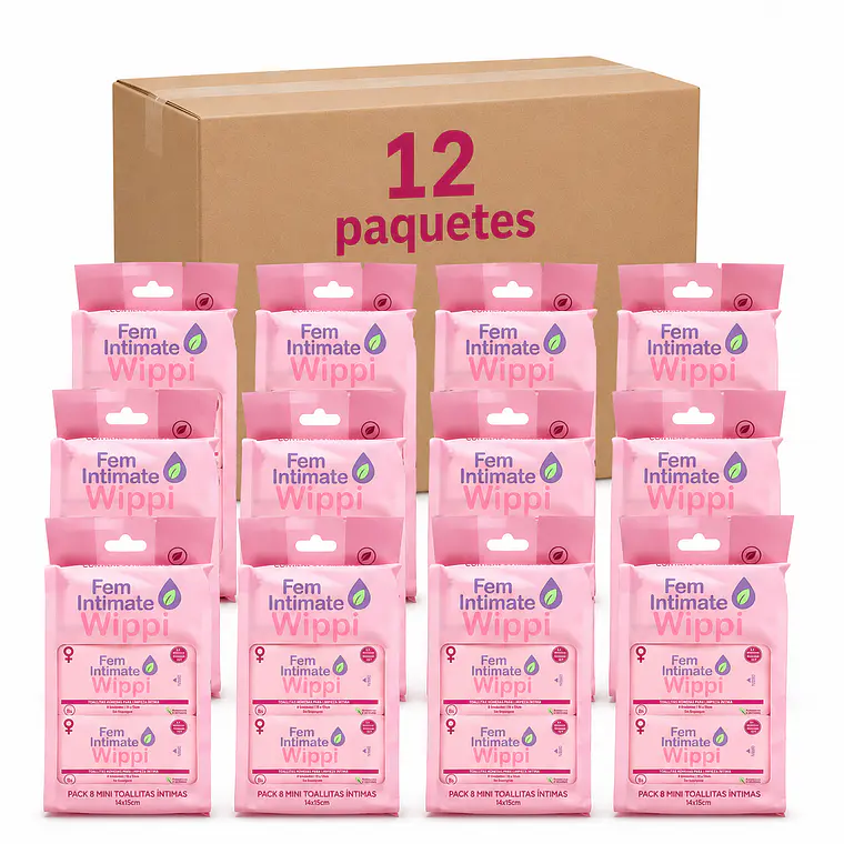 Caja 12 Toallitas Húmedas Wippi 🌸Fem 12x64 unid.🌿Bio 1
