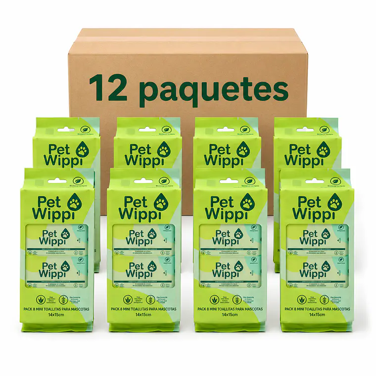 Caja 12 Toallitas Húmedas Wippi 🐾Pet 12x64 unid.🌿Bio 1