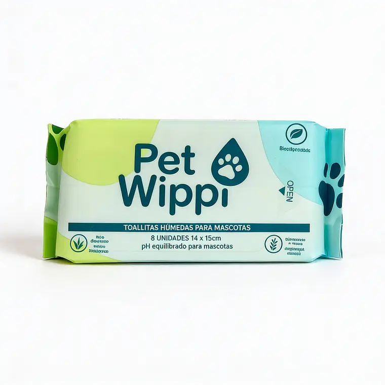 Caja 32 Toallitas Húmedas Wippi 🐾Pet 32x64 unid.🌿Bio 3