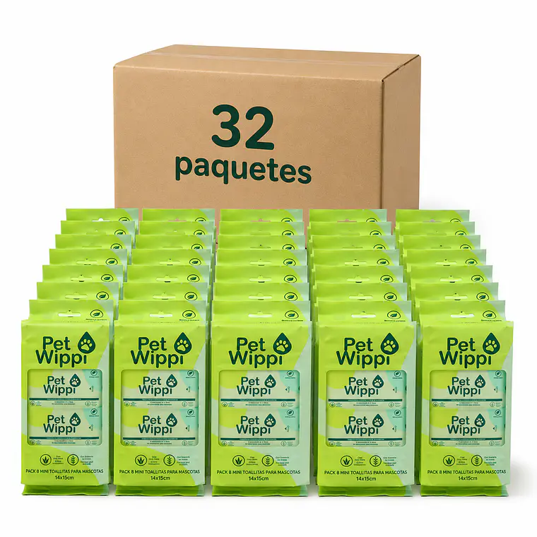 Caja 32 Toallitas Húmedas Wippi 🐾Pet 32x64 unid.🌿Bio 1