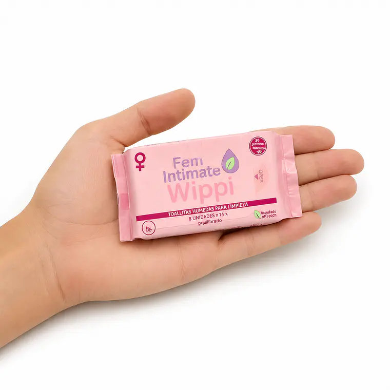 Mini Toallitas Húmedas Íntimas Wippi 🌸Fem 64 unid.🌿Biodegradables 2