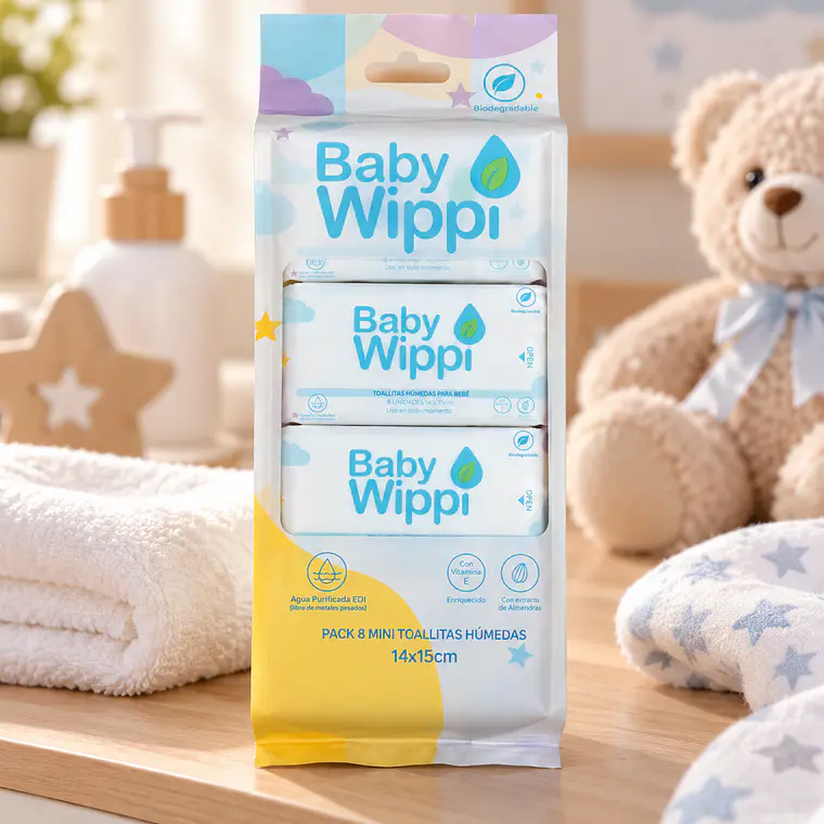 Mini Toallitas Húmedas Wippi 🍼Baby 64 unid.🌿Biodegradables 2