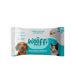 Wooffi Pets Toallitas Húmedas para Perros y Gatos Aroma Coco Vainilla 40 Unidades