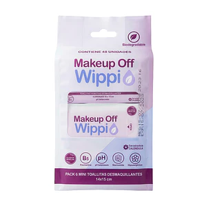Mini Toallitas Húmedas Desmaquillantes Wippi 🌼Makeup Off 64 unid.🌿Biodegradables