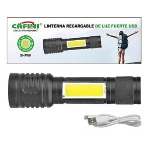 Linterna Led Portátil Recargable Con Usb + Zoom + Luz Cob