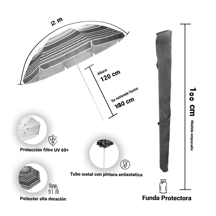 Sombrilla Playa Jardín Exterior Sol/lluvia Tubo Zincado 8