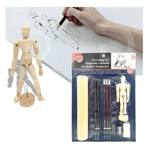 Kit de Dibujo Profesional: Lápices + Maniquí para Bocetos