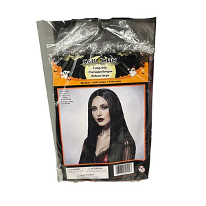 Halloween Peluca Negra Bruja Disfraz Fiesta Morticia