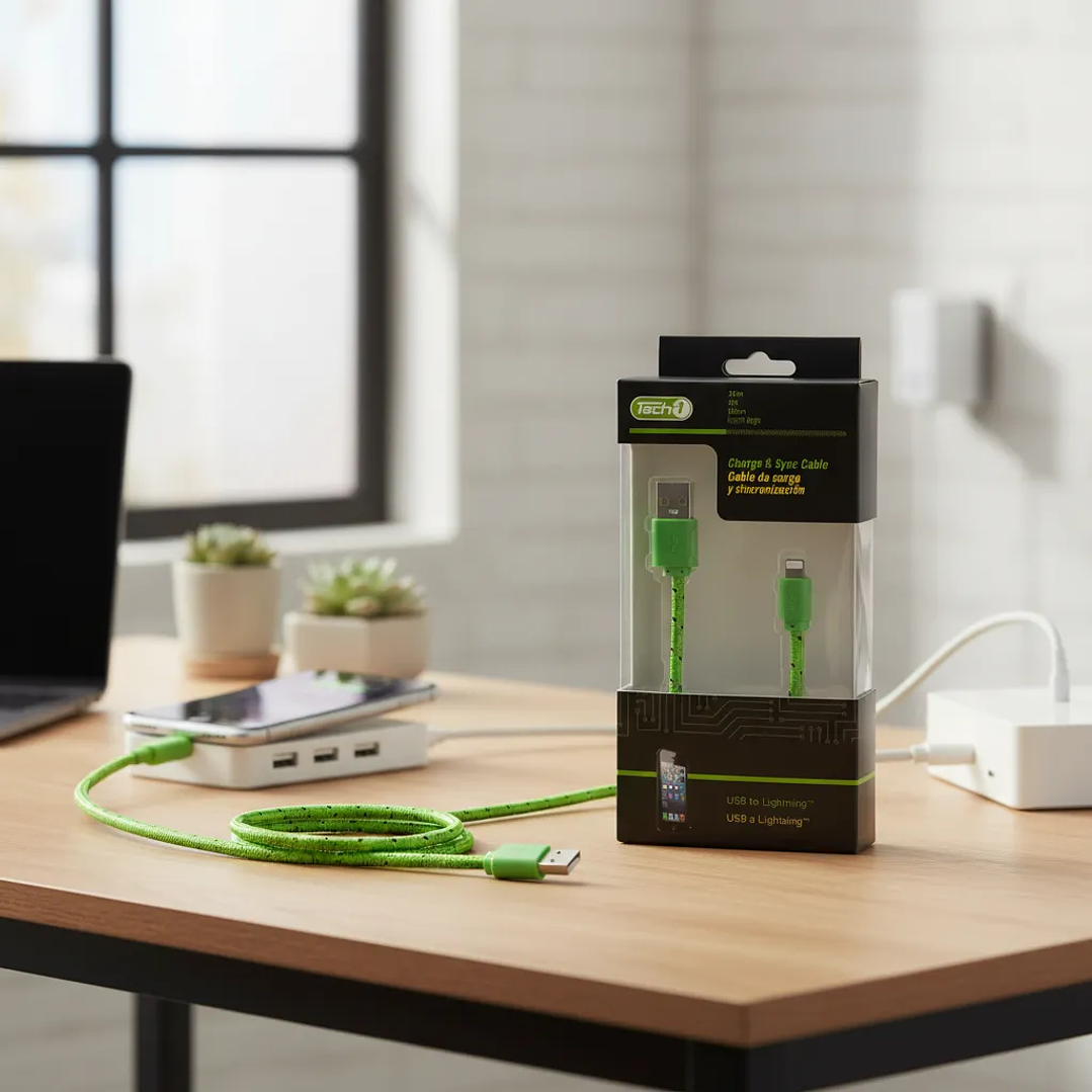 Cable Usb Tech - 1 Tipo A Lightning Carga Y Sincronización Verde 2