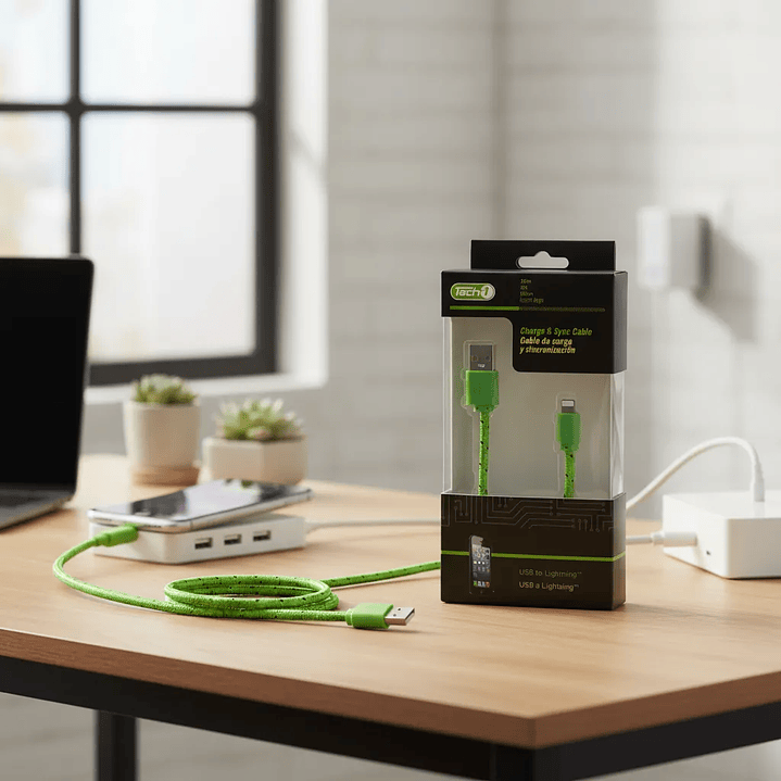 Cable Usb Tech - 1 Tipo A Lightning Carga Y Sincronización Verde 2