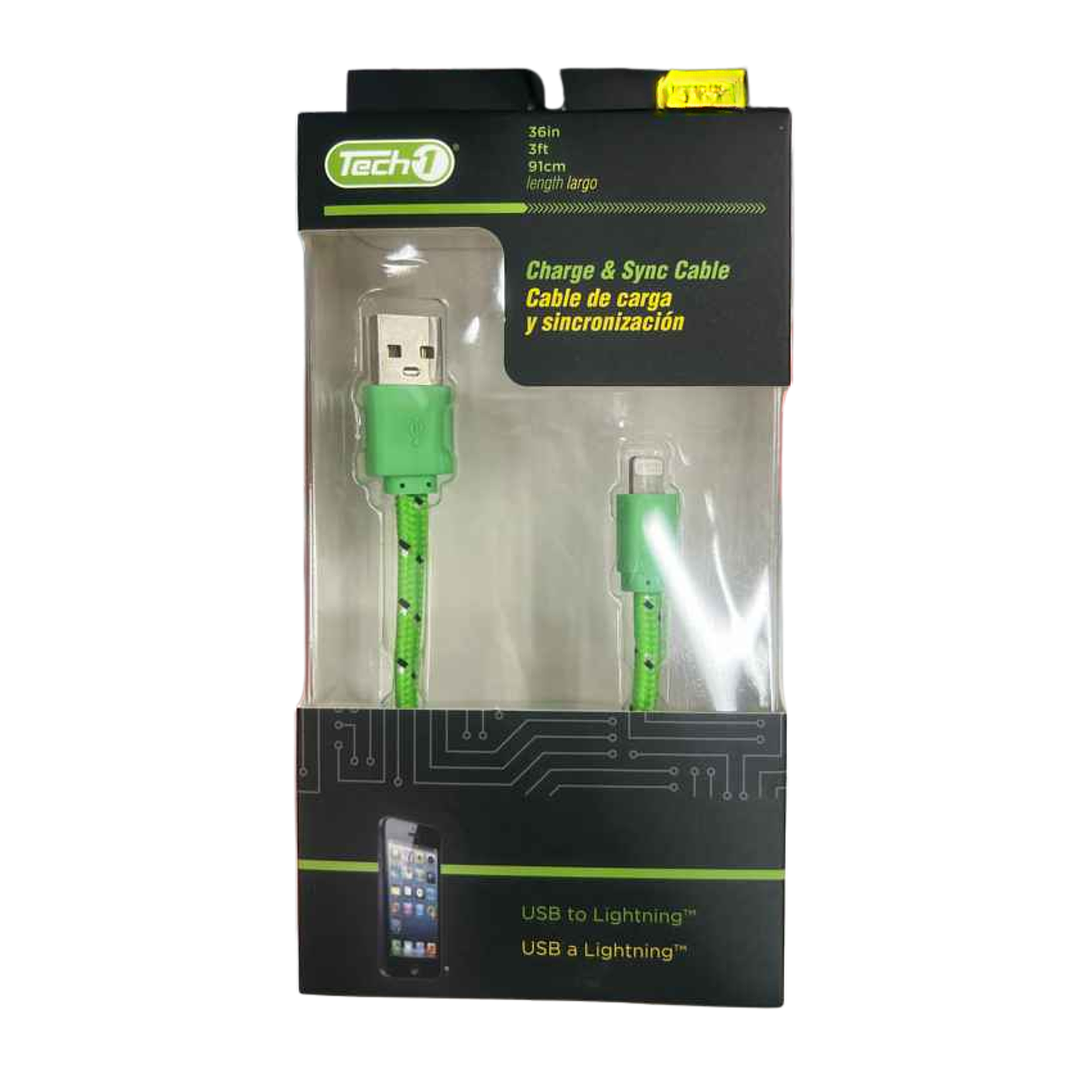 Cable Usb Tech - 1 Tipo A Lightning Carga Y Sincronización Verde 1