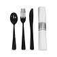 Set Cubiertos y Servilletas Preenrollados Negros Pack - Miniatura 2