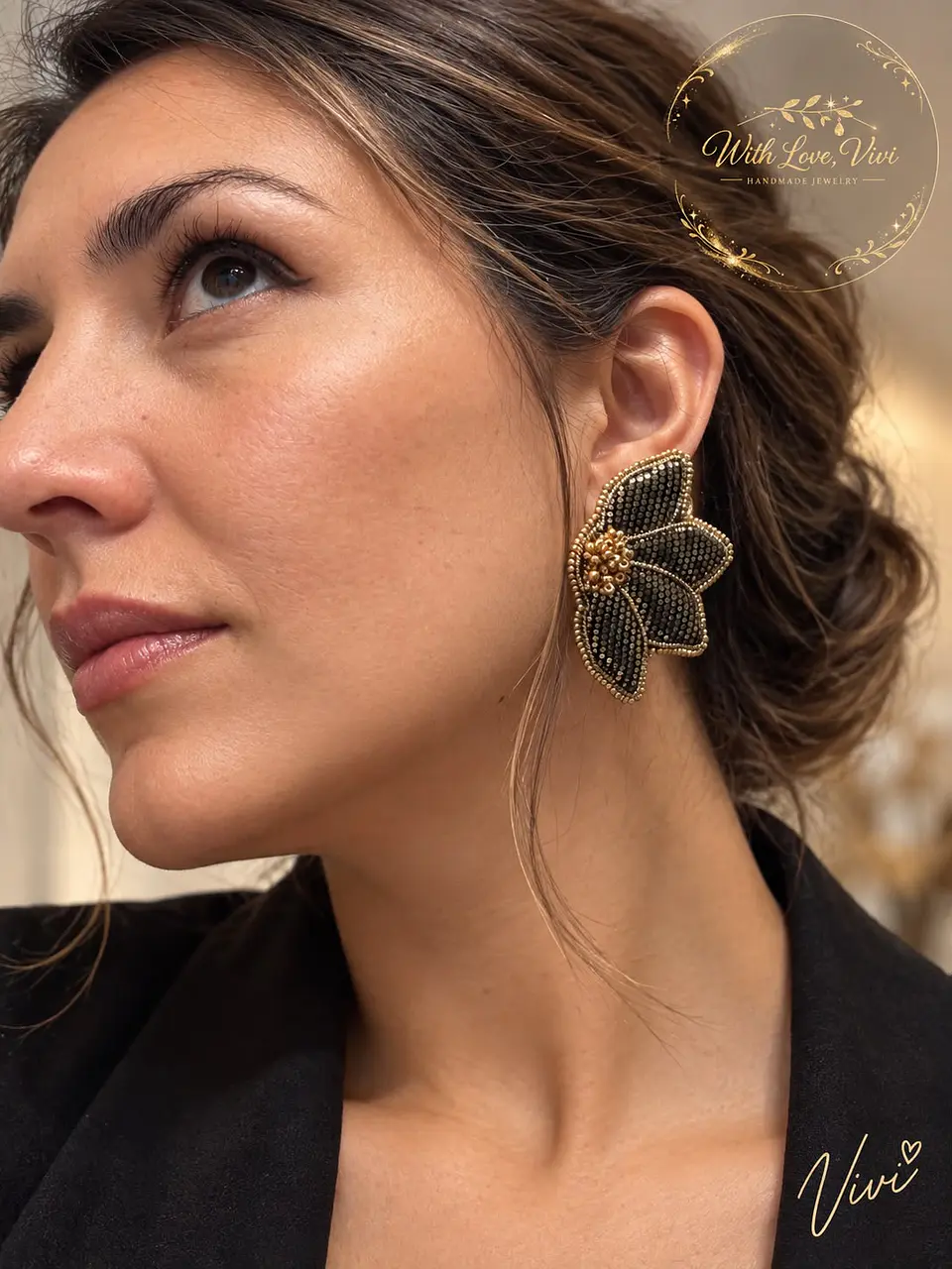 Pendientes FLEUR NOIR GOLD 3