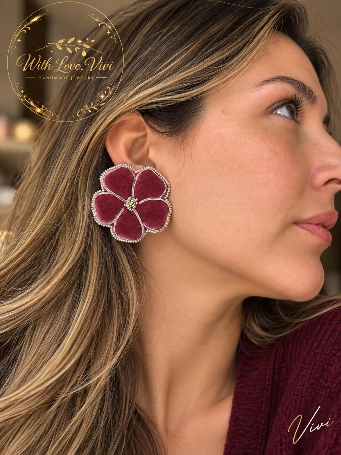Pendientes  OPHELIA VELVET GRENAT SILVER 2
