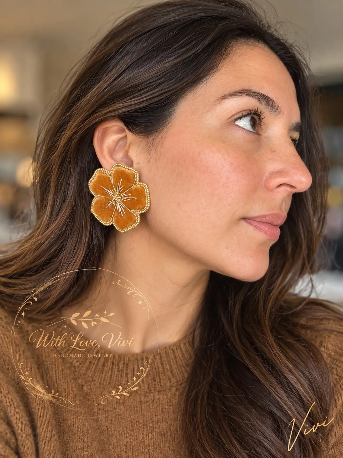 Pendientes  OPHELIA VELVET FAUVE GOLD 2