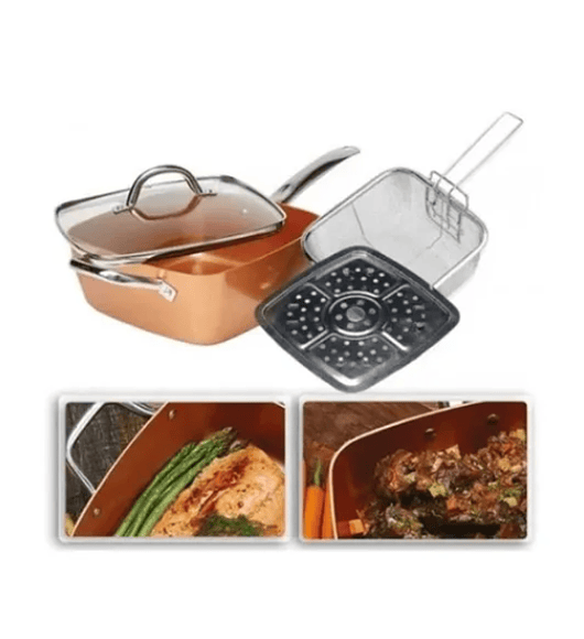 Juego De Cocina 4 Piezas Cacerola Olla Sartén Cuadrada
