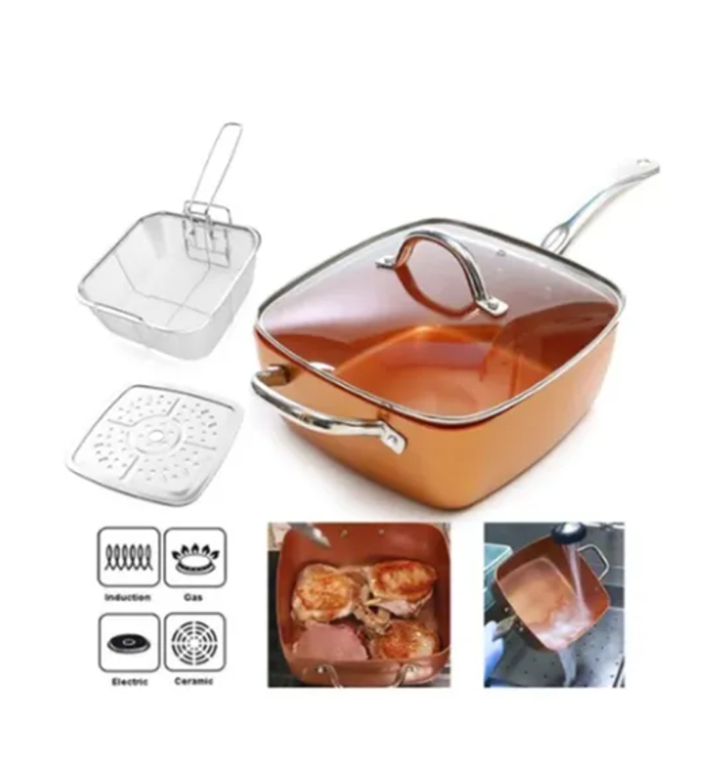 Juego De Cocina 4 Piezas Cacerola Olla Sartén Cuadrada
