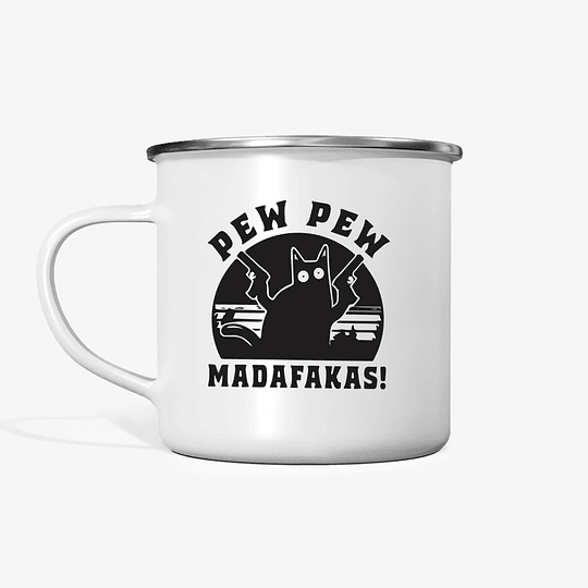 Taza Gato pew pew metalica enlozada