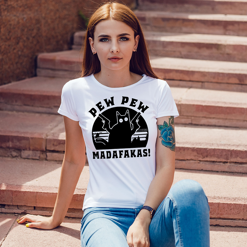 Polera premium Gato pew pew mujer 4