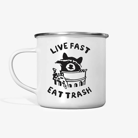 Taza Mapache bin live fast metalica enlozada