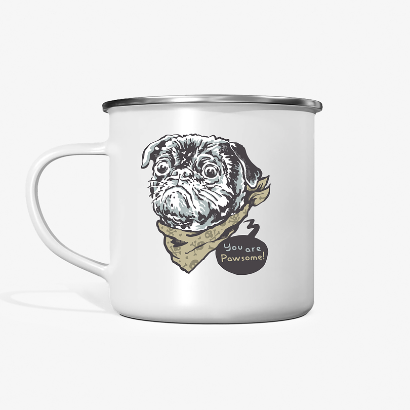 Taza Pug pawsome metalica enlozada 