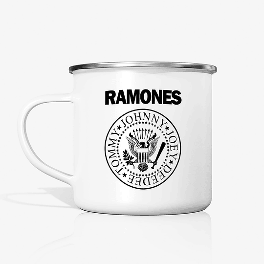 Taza Ramones logo metalica enlozada