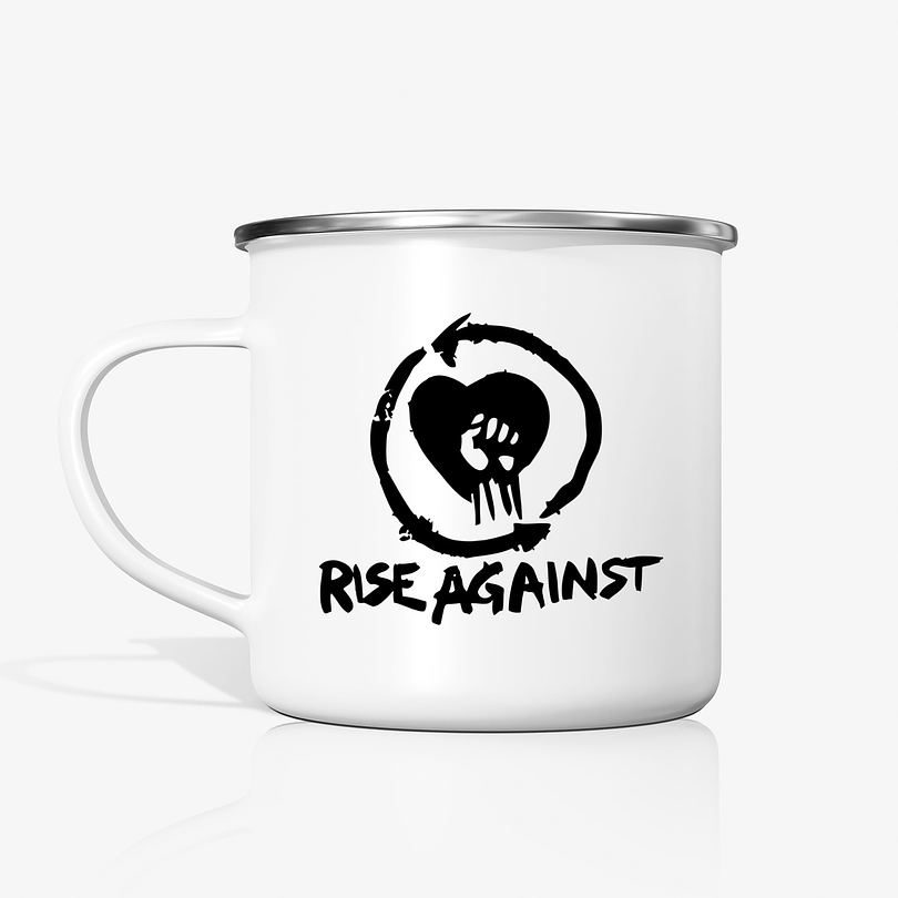 Taza Rise Against metalica enlozada 