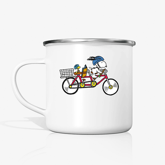 Taza Snoopy bicicleta tandem metalica enlozada