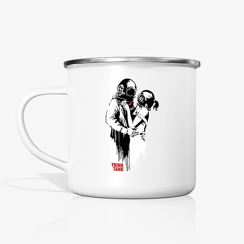 Taza Blur think tank banksy metalica enlozada 