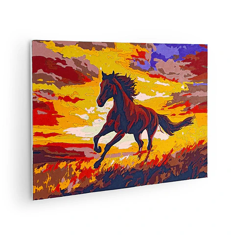 Caballo, puesta de sol  - Kit de Pinturas por Números 34x45cm - Detalle Alto