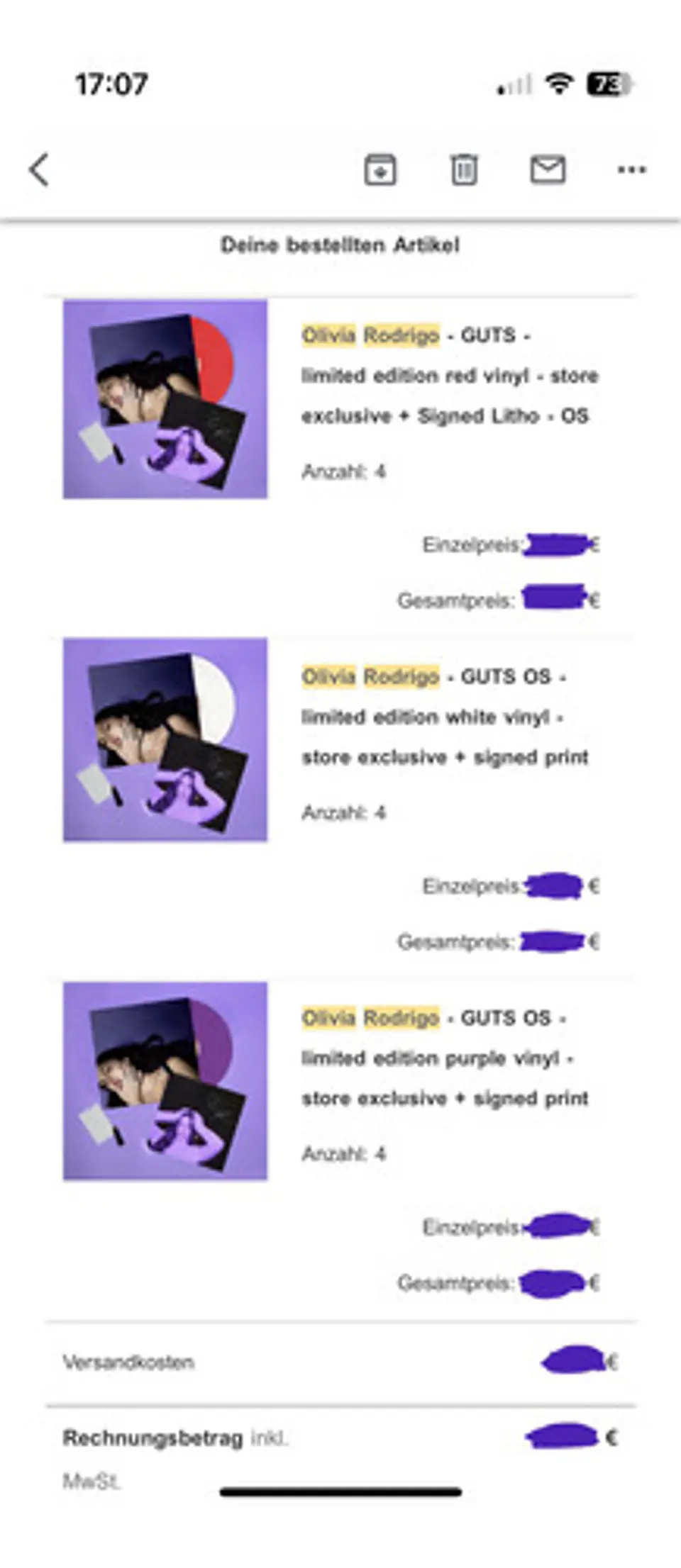 Olivia Rodrigo - Guts - Vinilo (lp) Firmado / Autografiado 9