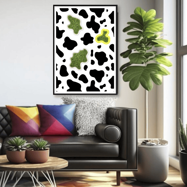 Quadro animal print neon vaca 2