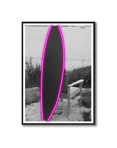 Quadro black and white neon surf board