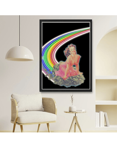 Quadro Neon Vintage Mulher Arco Iris