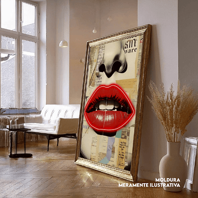 Quadro decorativo neon boca