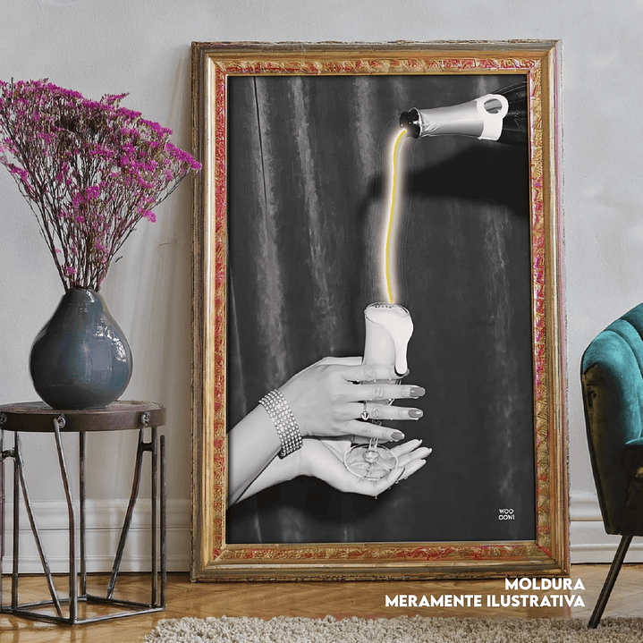 Quadro decorativo neon mulher champagne 1