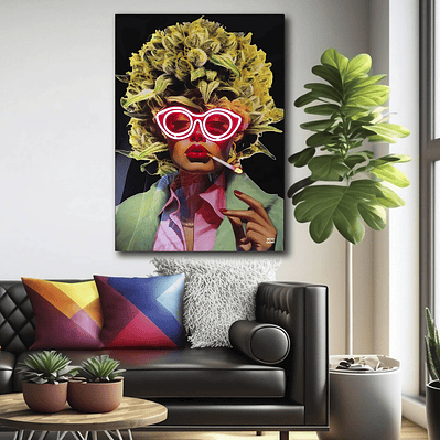 Placa decorativa sem neon mulher cacho