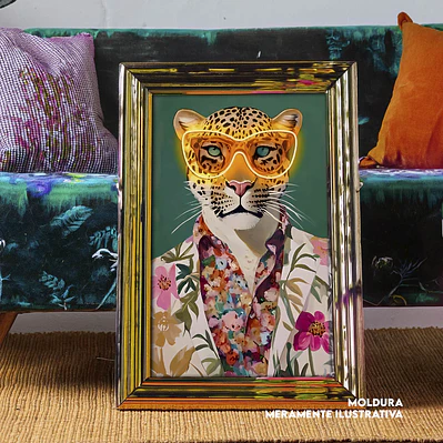 Quadro decorativo neon leopardo