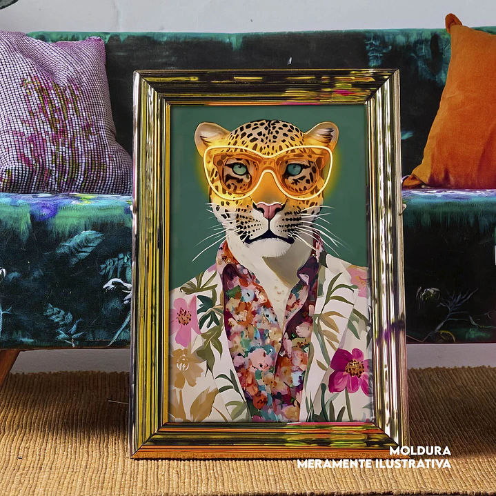 Quadro decorativo neon leopardo 1