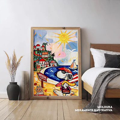 Quadro decorativo neon mulher Snoppy na praia