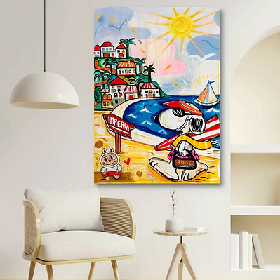 Placa decorativa Snoppy na praia