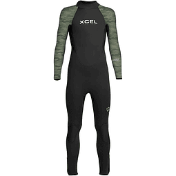 XCEL AXIS YOUTH BACK ZIP 4/3MM FULL SUIT BLACK/GREEN CAMO 
