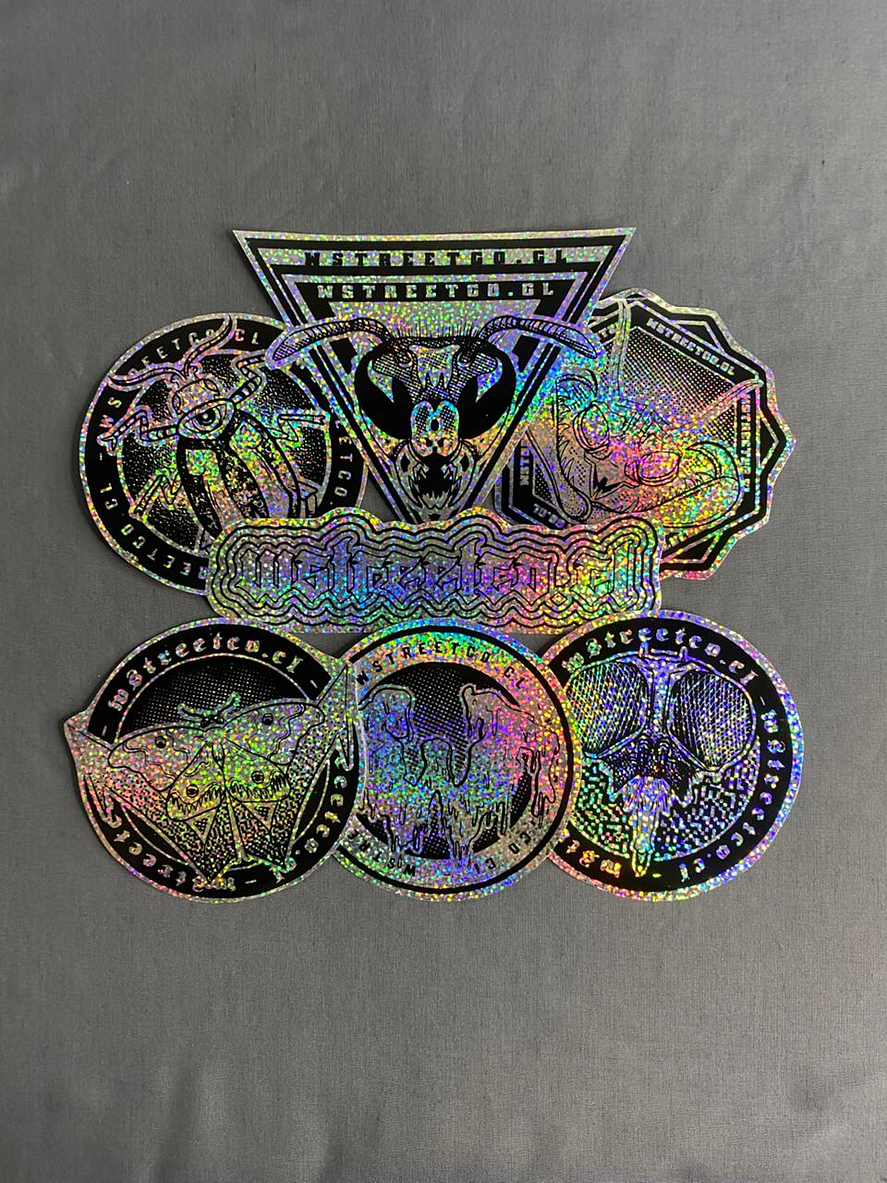 Set Nro 1  Stickers Holograficos Vinilo x 7 1