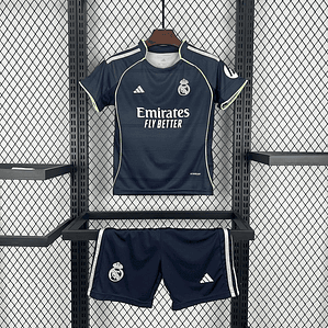 Kit Infantil Real Madrid 2025/26 Away (Camisola + Calções) - 3 aos 13 Anos
